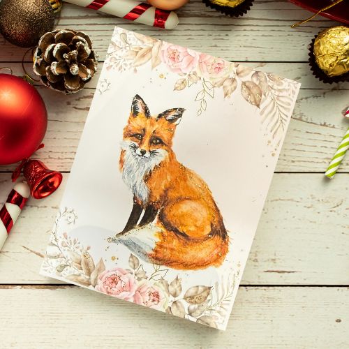 Fox Holiday Greeting Card - Watercolor Christmas Card with Envelope Description: - Yuiart