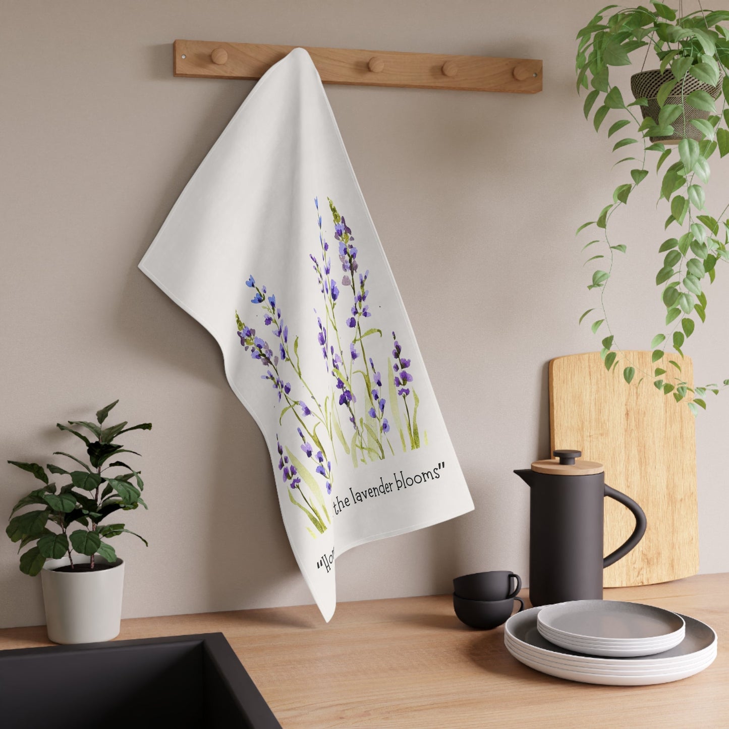 Lavender Bloom Cotton Tea Towels - " Home is where the lavender blooms" - Yuiart