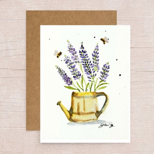 Lavender Flower in Shower watering plants Note Card - Yuiart