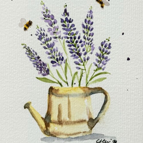 Lavender Flower in Shower watering plants Note Card - Yuiart