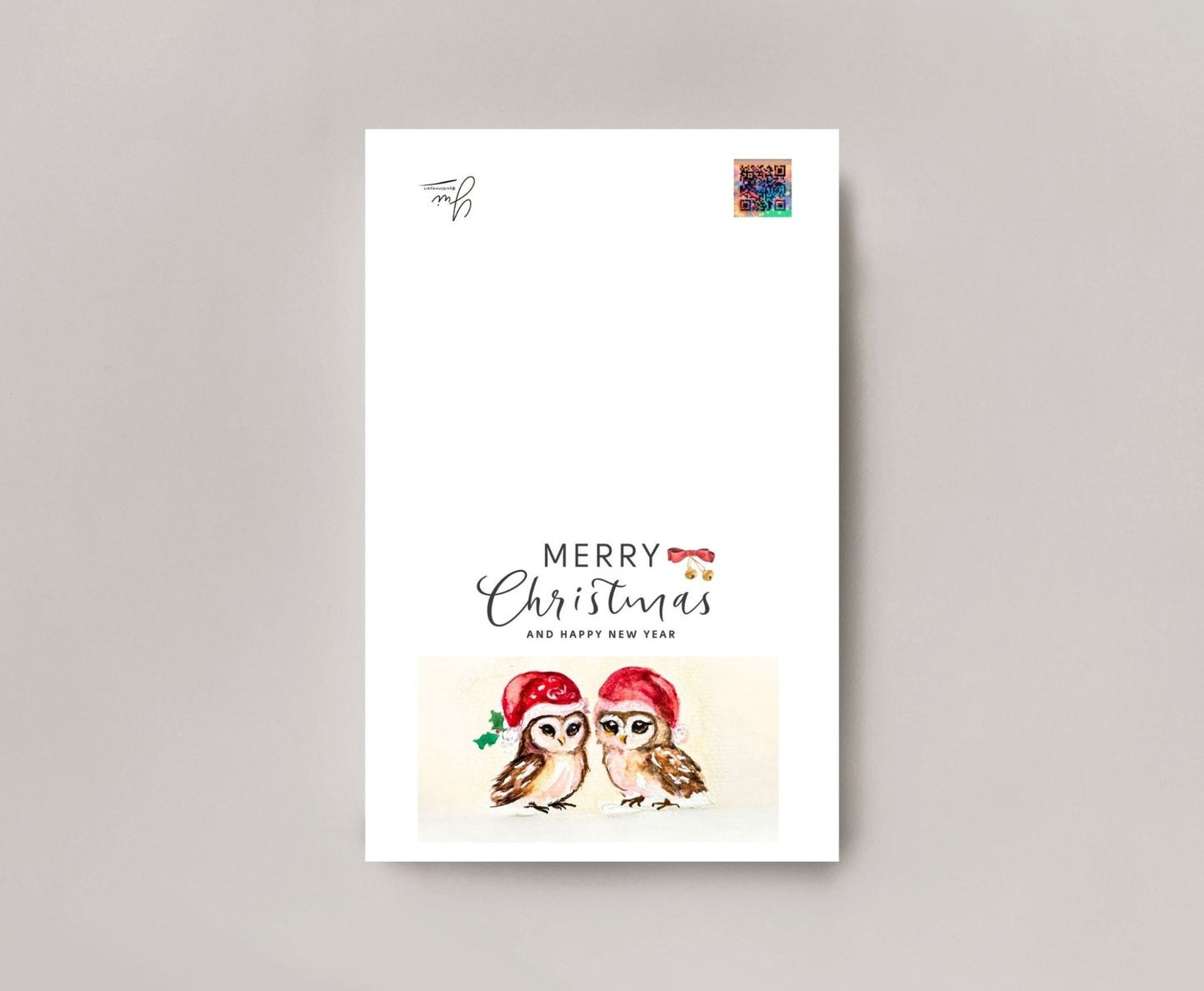 Merry Christmas Owls Holiday Card - Watercolor Greeting Card with Envelope - Yuiart