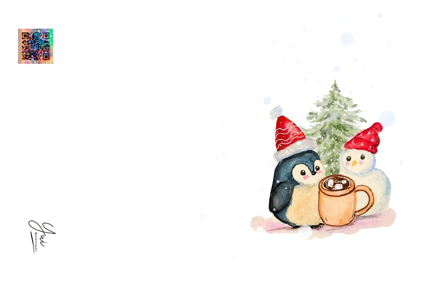 Penguin Christmas Story Collection – Watercolor Holiday Notecards with Key Mushroom House Key Chain. - Yuiart