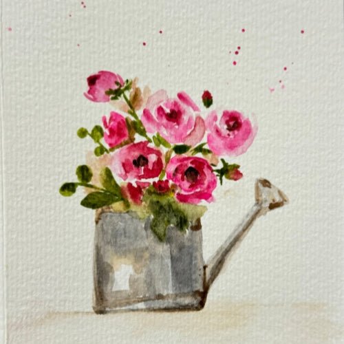 Prickly Wild Rose Flowers in Shower Watering Plants Note Card - Yuiart