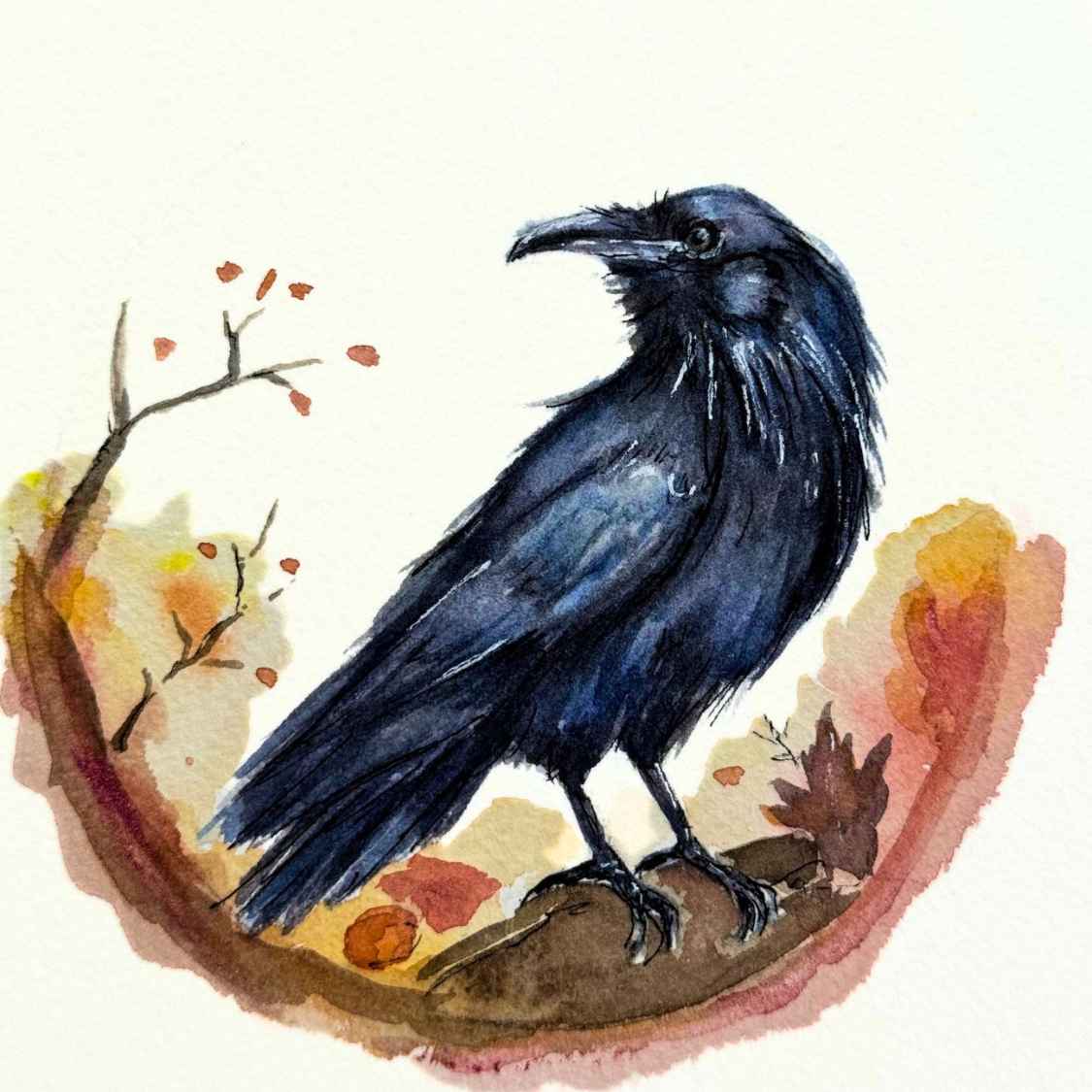 Raven Black Bird Watercolor Art Print | Yui Art - Yuiart