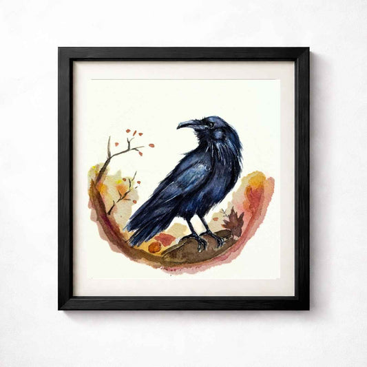 Raven Black Bird Watercolor Art Print | Yui Art - Yuiart