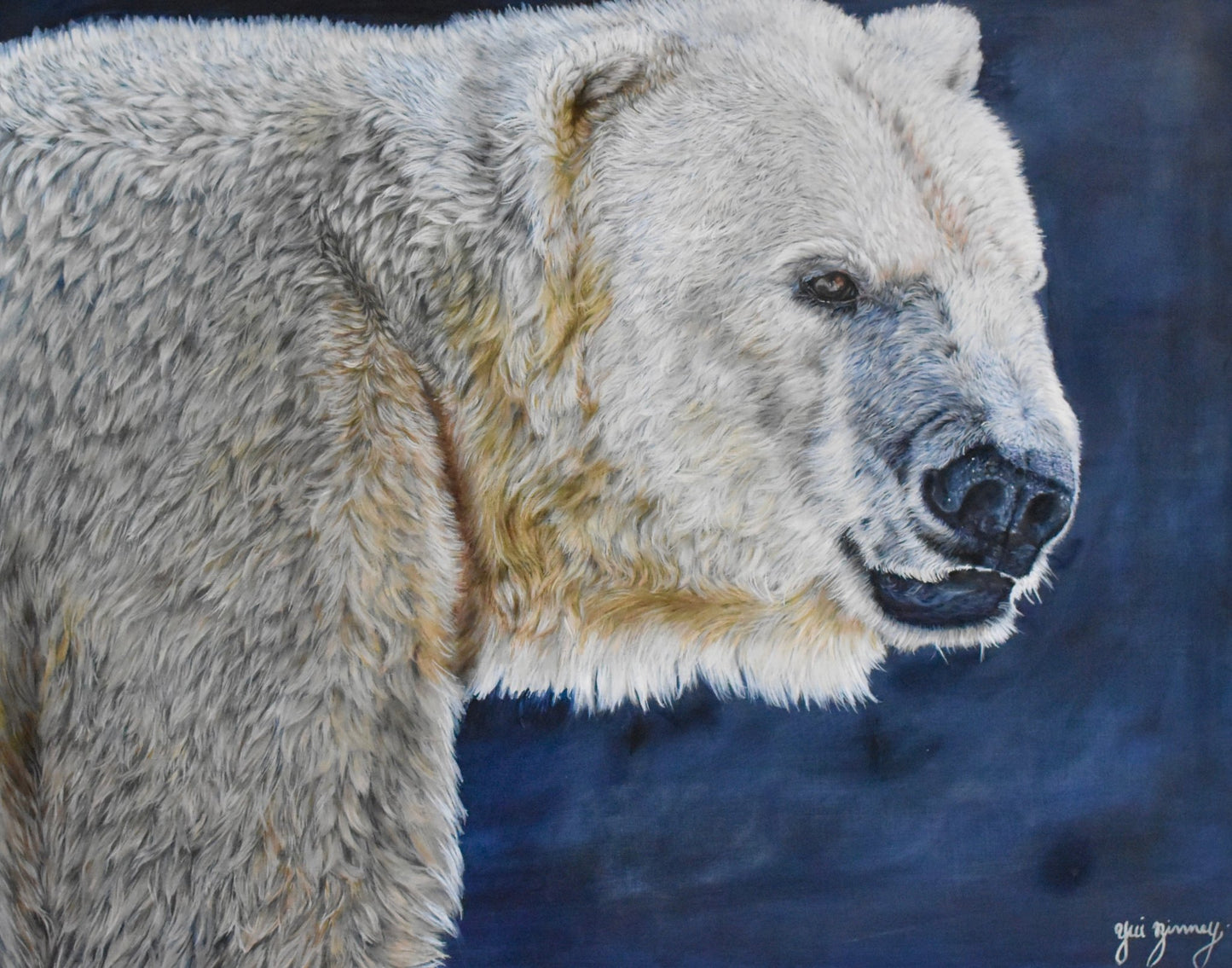 Realistic White Polar Bear paint on Linen Canvas , Original Art - Yuiart
