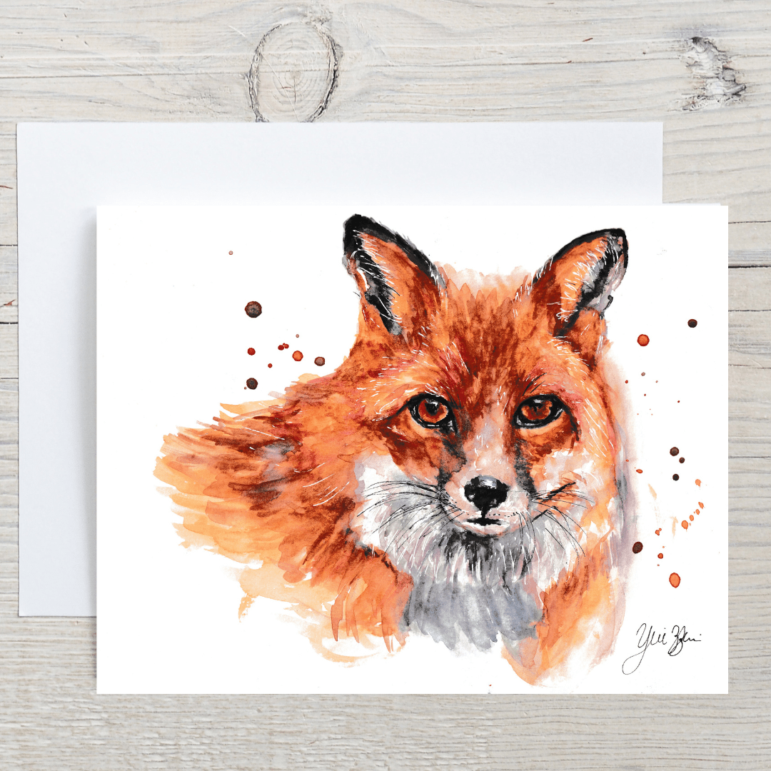 Red fox hang out greeting card - Yuiart