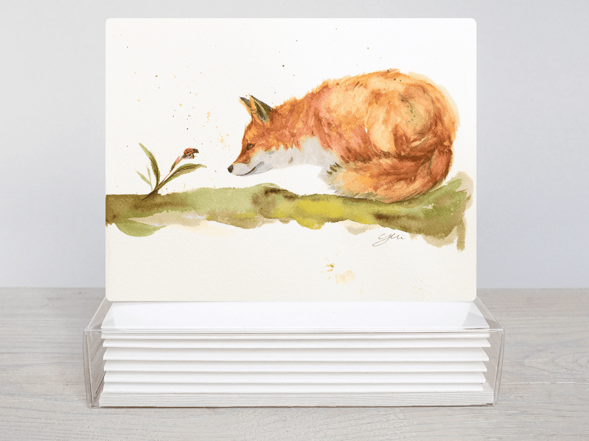 Red Fox Holiday Greeting Card | Hand-Painted Watercolor | Made in USA - Yuiart