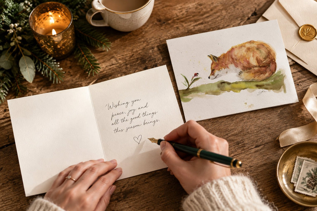 Red Fox Holiday Greeting Card | Hand-Painted Watercolor | Made in USA - Yuiart