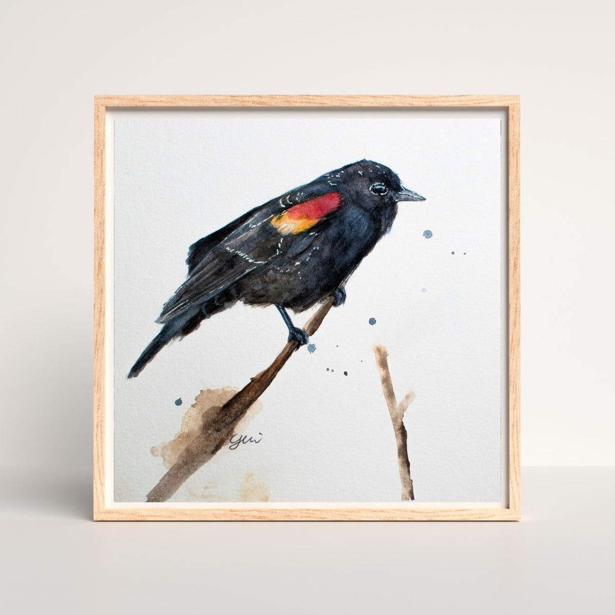 Red wing black bird Watercolor Art Print | Yui Art - Yuiart