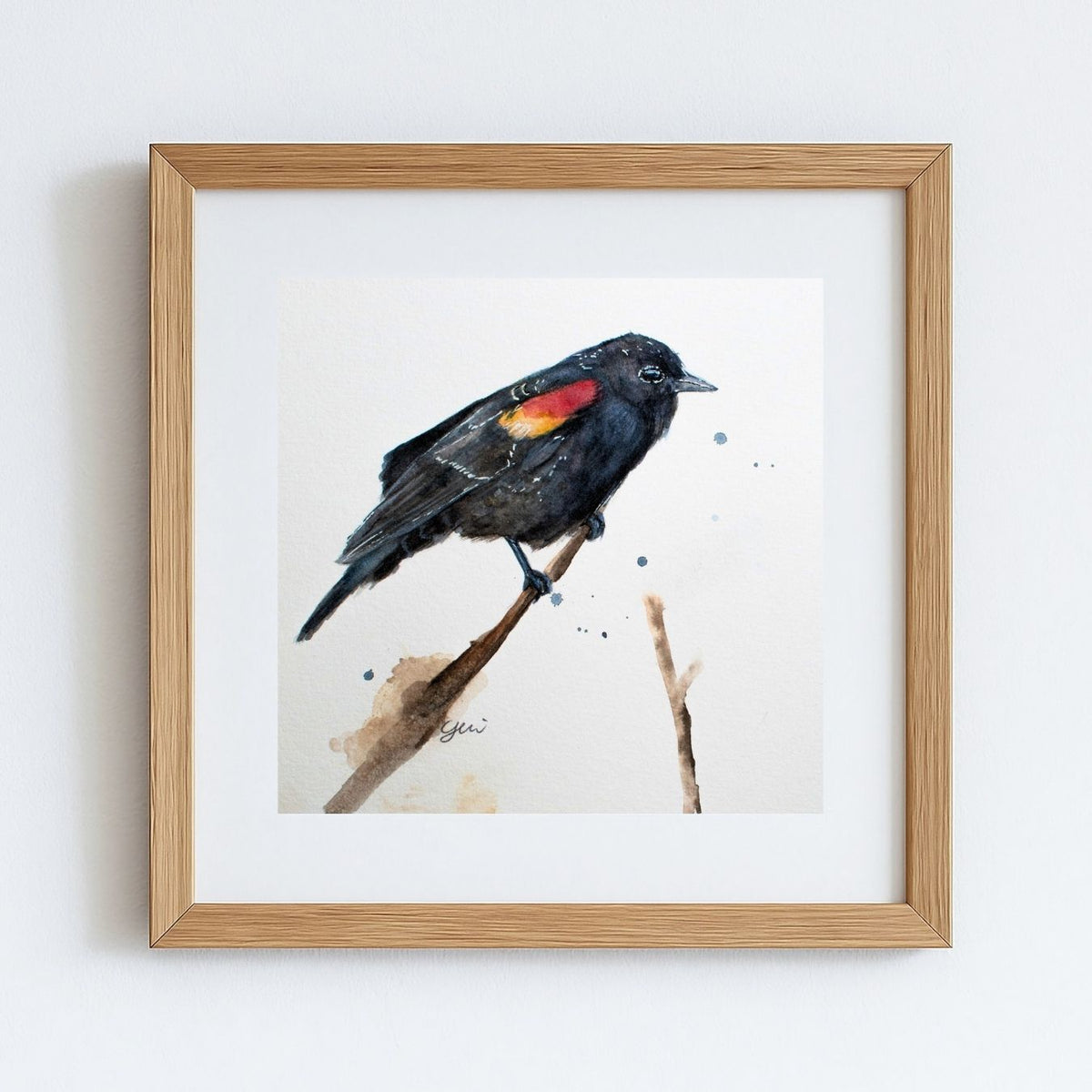 Red wing black bird Watercolor Art Print | Yui Art - Yuiart