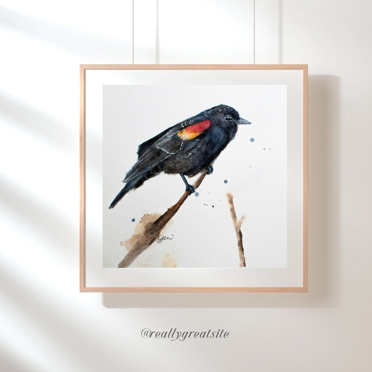 Red wing black bird Watercolor Art Print | Yui Art - Yuiart