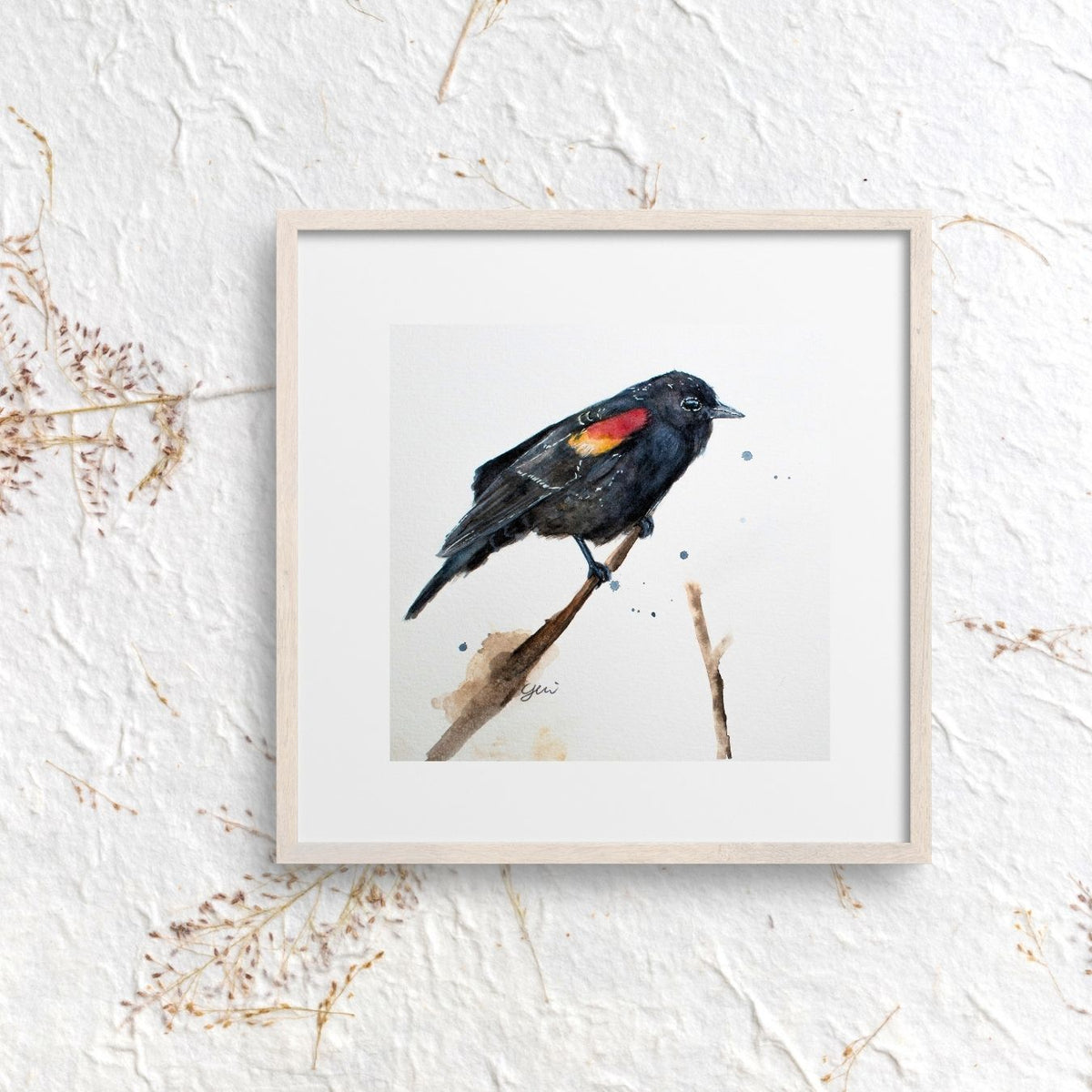 Red wing black bird Watercolor Art Print | Yui Art - Yuiart