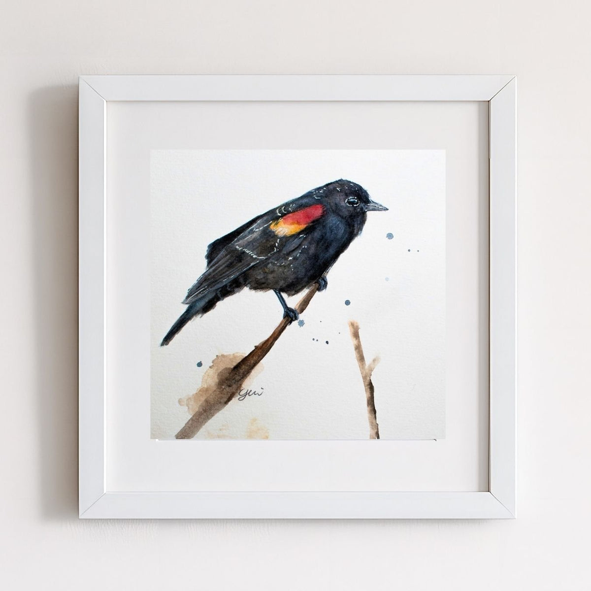Red wing black bird Watercolor Art Print | Yui Art - Yuiart