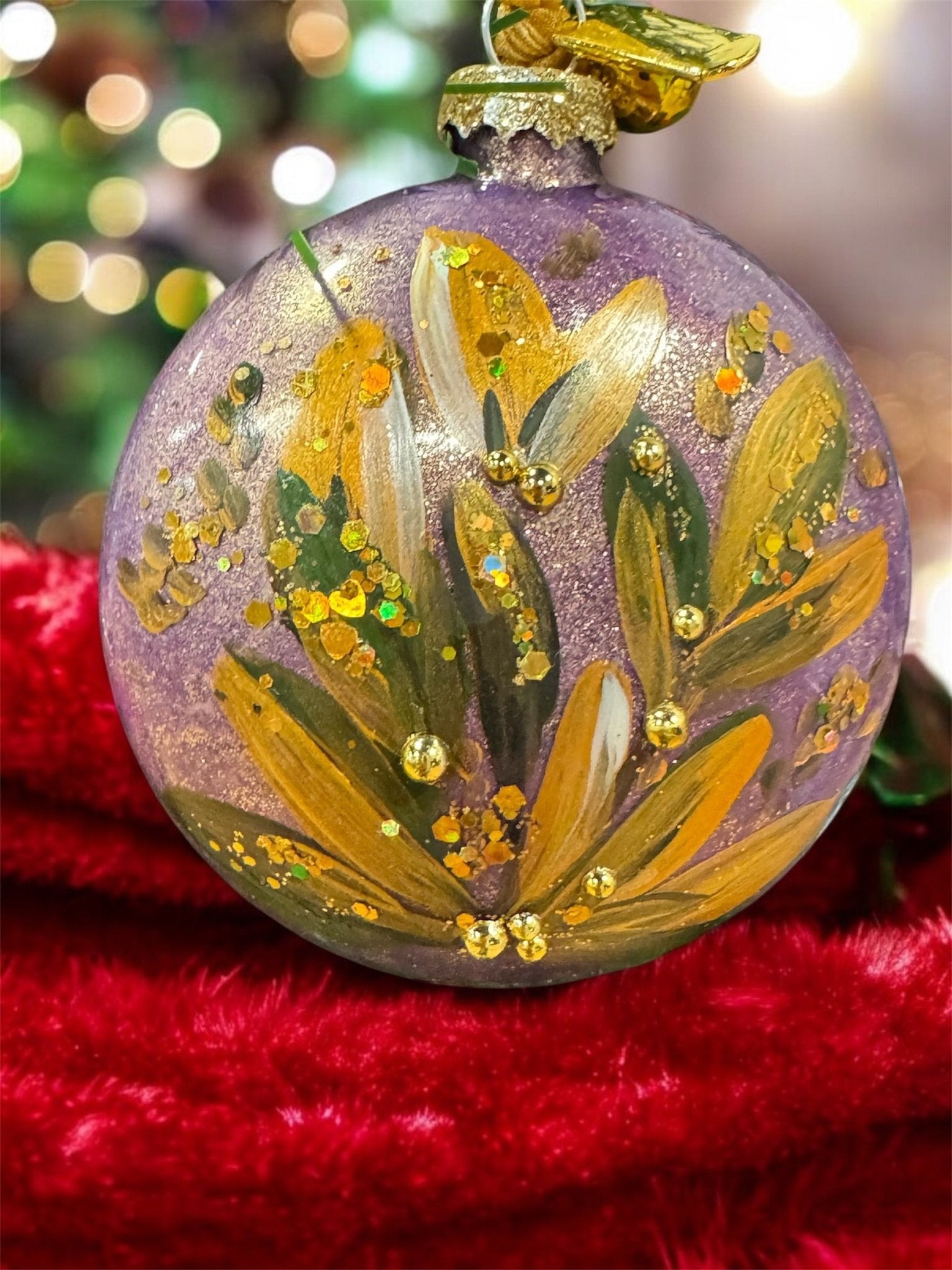 Robin handpaint glass ornament ( purple) - Yuiart