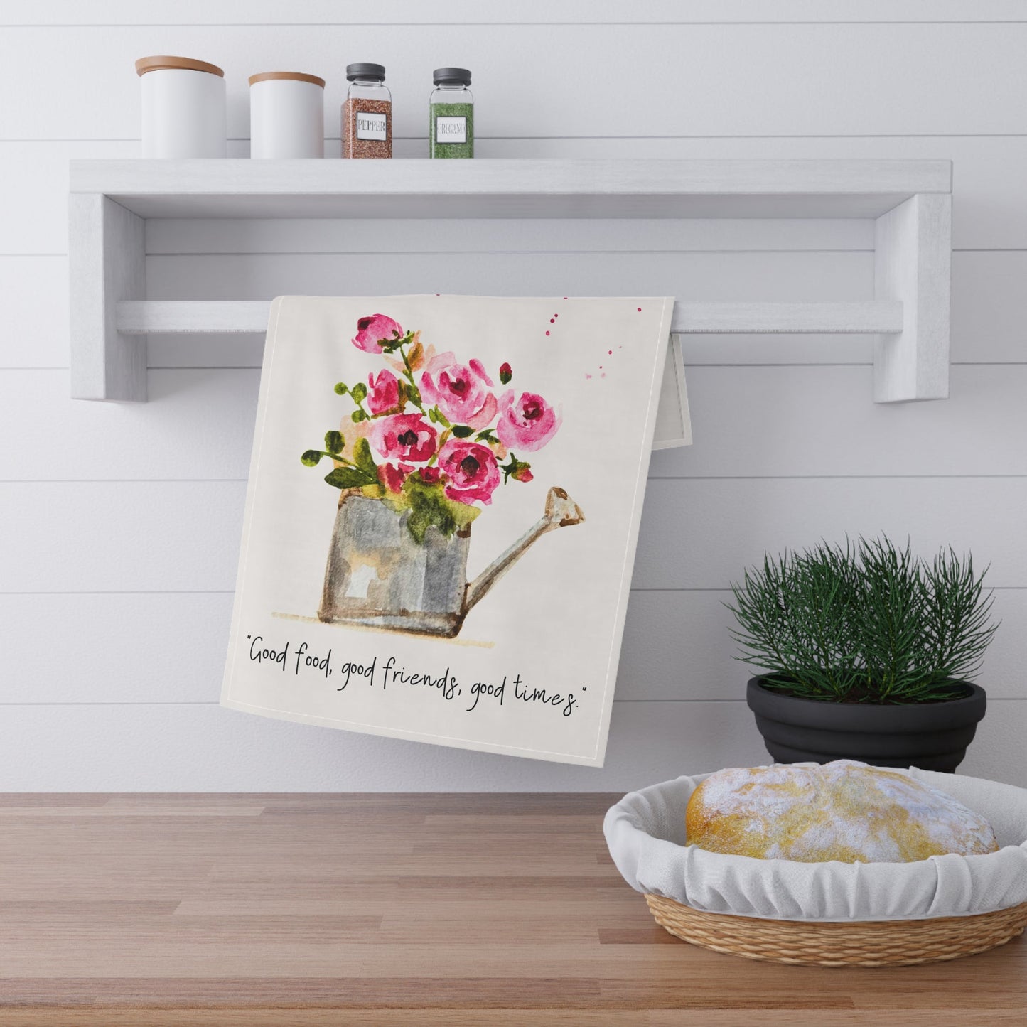 Rose Tea Towels - 'Good food, good friends, good times' Design - Yuiart