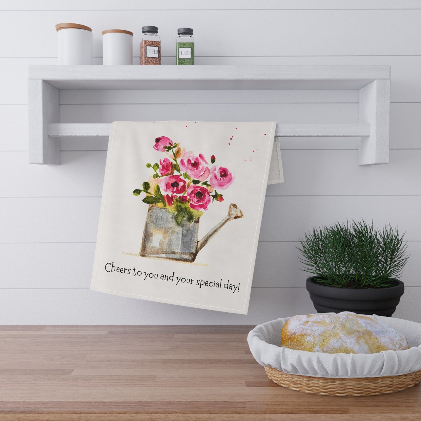 Tea Towels Birthday Gift Pink Roses Watering Can Cheers Special Day - Yuiart