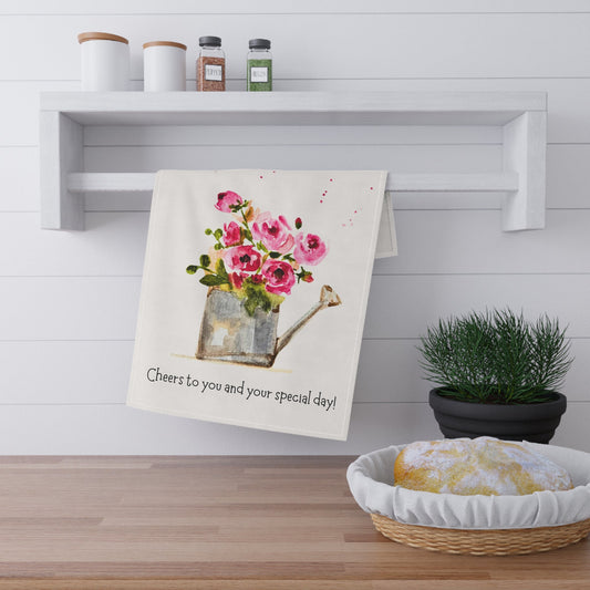 Tea Towels Birthday Gift Pink Roses Watering Can Cheers Special Day - Yuiart