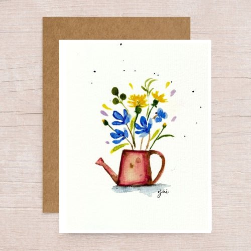 Wildflowers in Shower Watering Plants Note Card - Yuiart