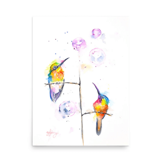 Bubble day Cardinal Watercolor painting - Yuiart