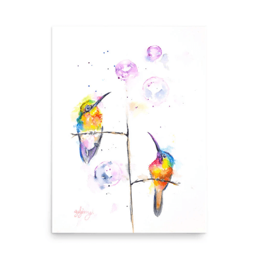 Bubble day Cardinal Watercolor painting - Yuiart