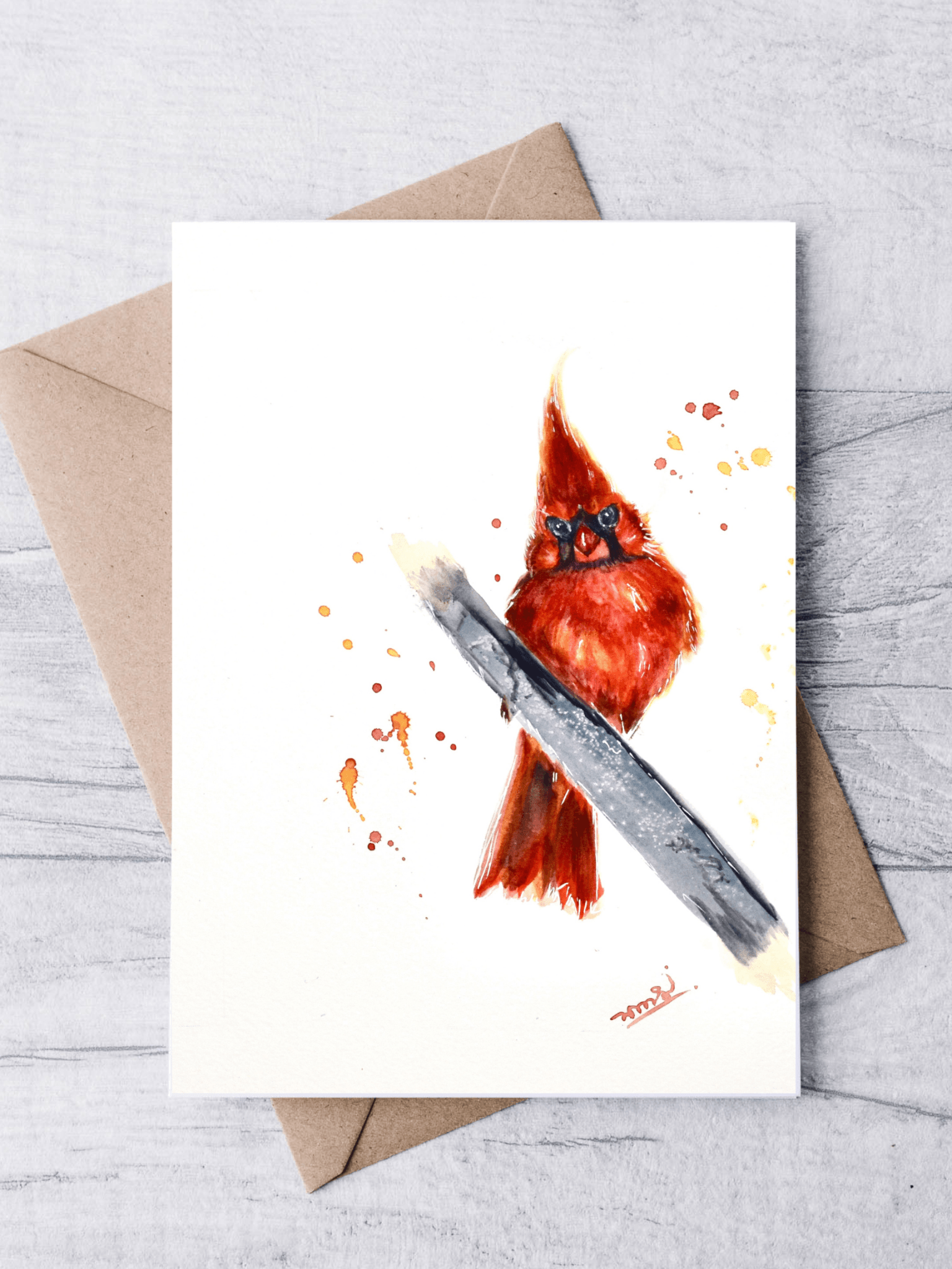 Cardinal Greeting Card - Holiday Christmas Card with Envelope - Yuiart