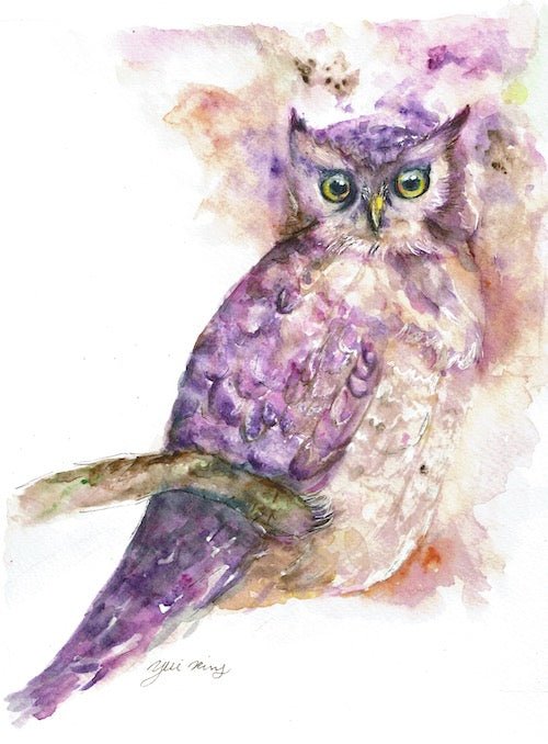 Essence of Owl original owl watercolor paints - Yuiart