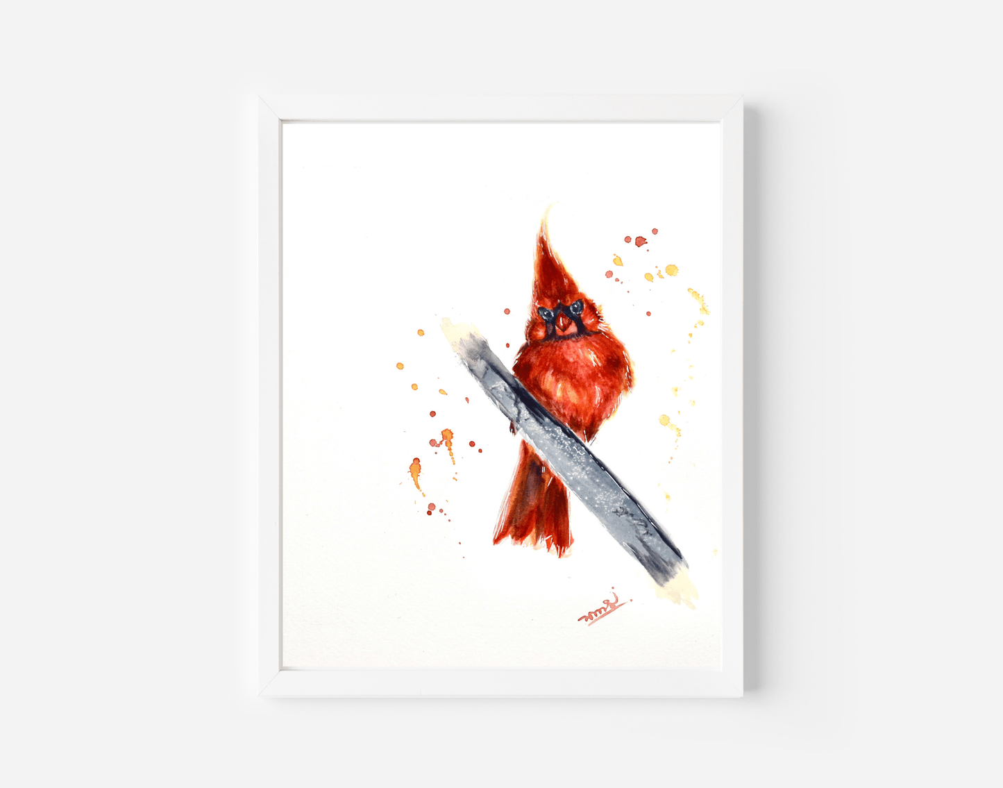 "Hello Cardinal" Abtract watercolor bird prints - Yuiart
