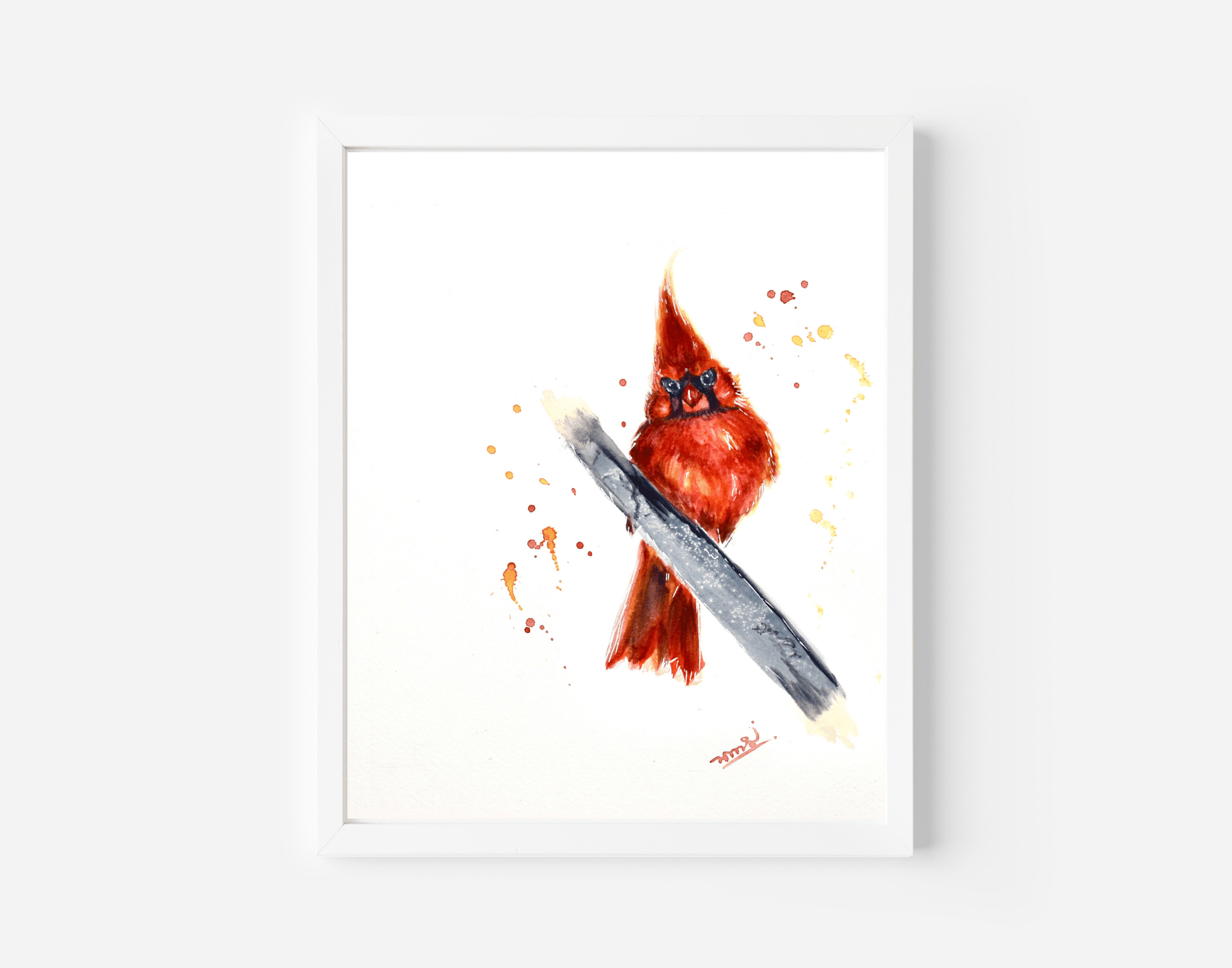 "Hello Cardinal" Abtract watercolor bird prints - Yuiart