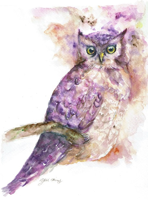 "Essence of Owl" Abtract owl watercolor bird art prints