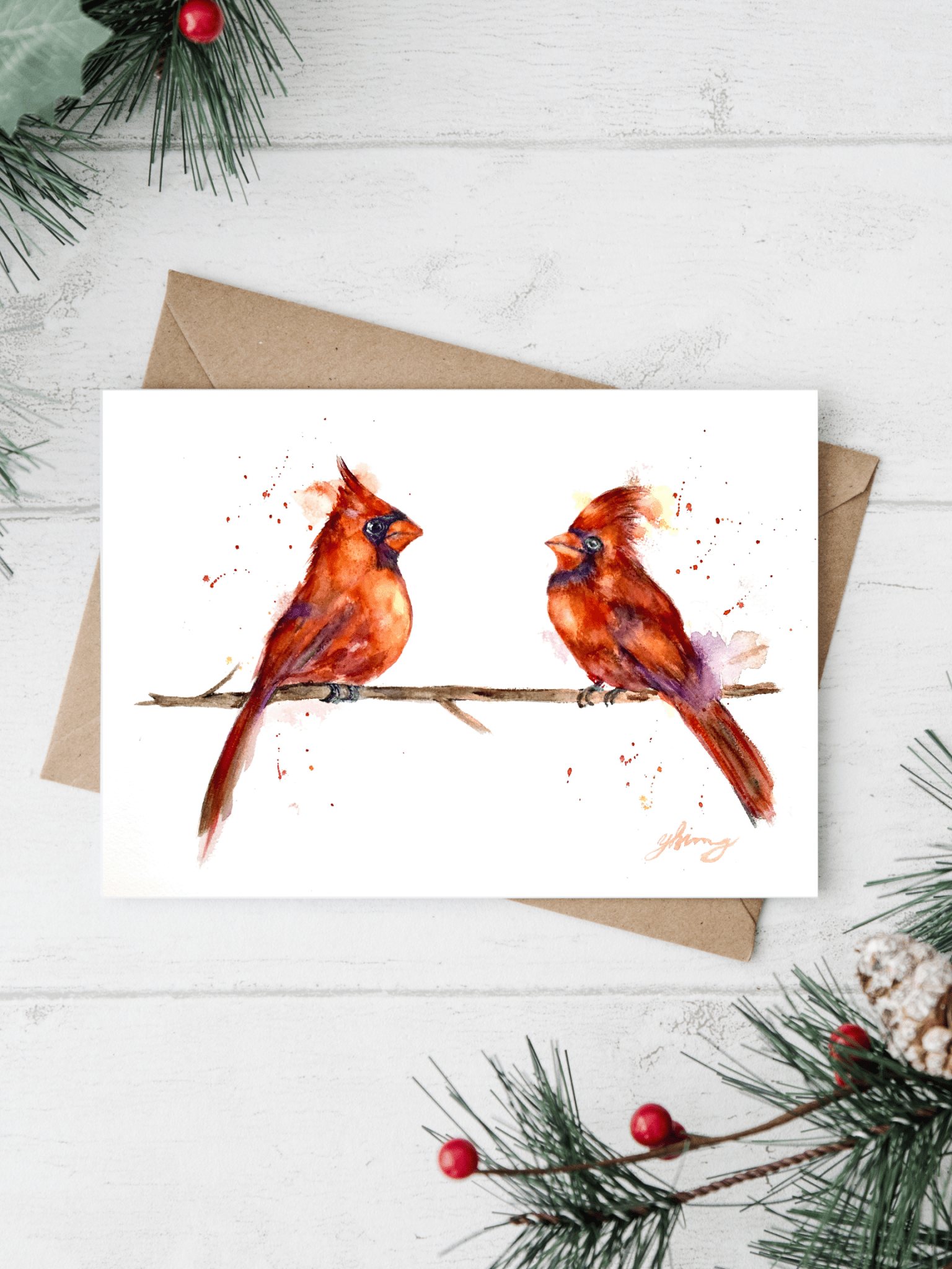 Twin Cardinal Greeting Cards - Yuiart