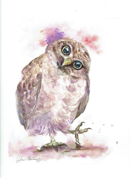 "Whaat?" Original Owl watercolor art painting - Yuiart